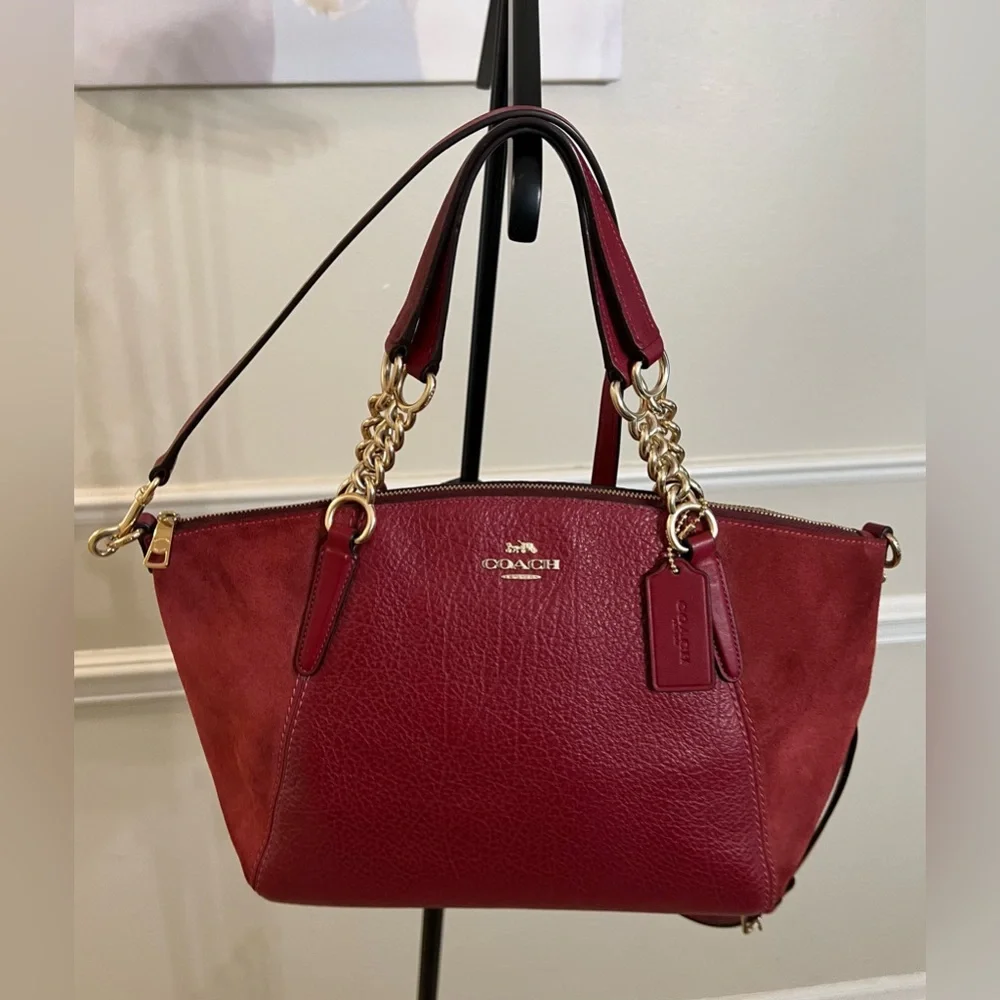 Coach Small Kelsey Chain Satchel In Red Pebble Leather and Suede ♥️ AUTHENTIC! 🥰